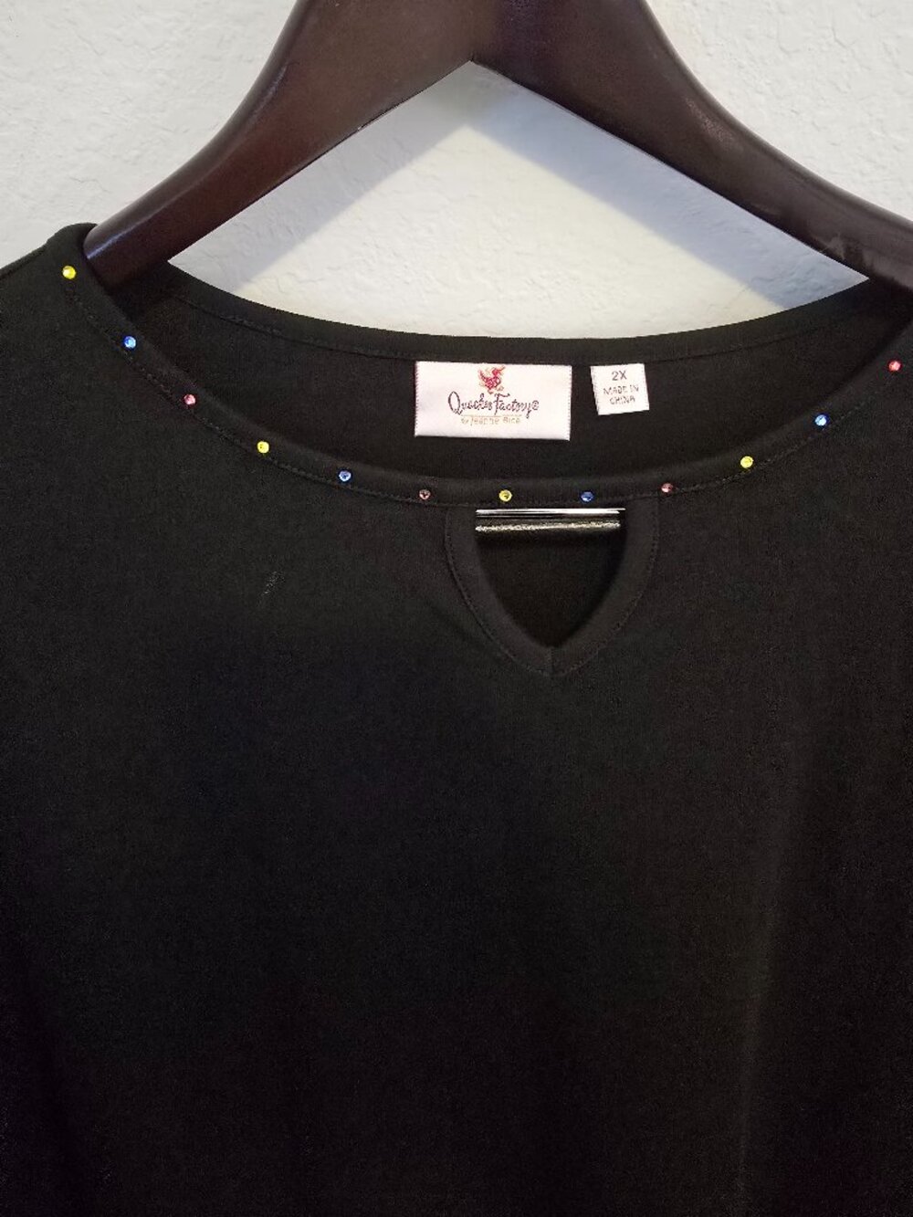 Quacker Factory Full Bloom & Bling embroidered 3/4 sleeve Tunic - Black - 2X EUC - Picture 5 of 9